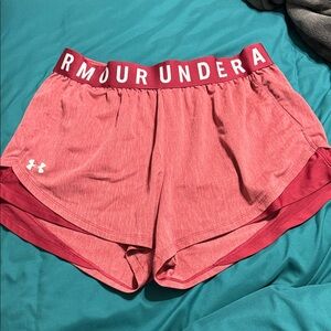 Under Armour Coral-Pink Women's Athletic Shorts with Branded Waistband